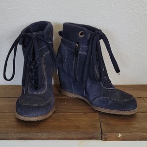 Minelli navy suede boot wedges